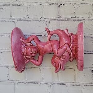 Vintage pink pedestal soap holder Cupid Riding Dolphin Seashell
